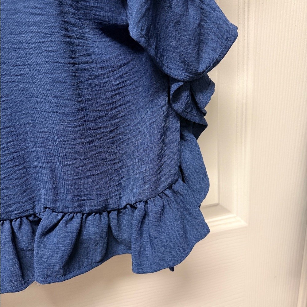 Pink Rose Navy Ruffled Blouse - Picture 3 of 3